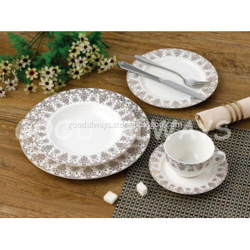 Golden Ceramic Dinnerware Set  (Gold White) - Gold White